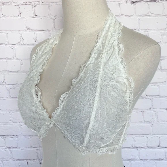 FREE PEOPLE INTIMATELY Last Dance Ivory Lace Halter Bralette--XL - Picture 5 of 16
